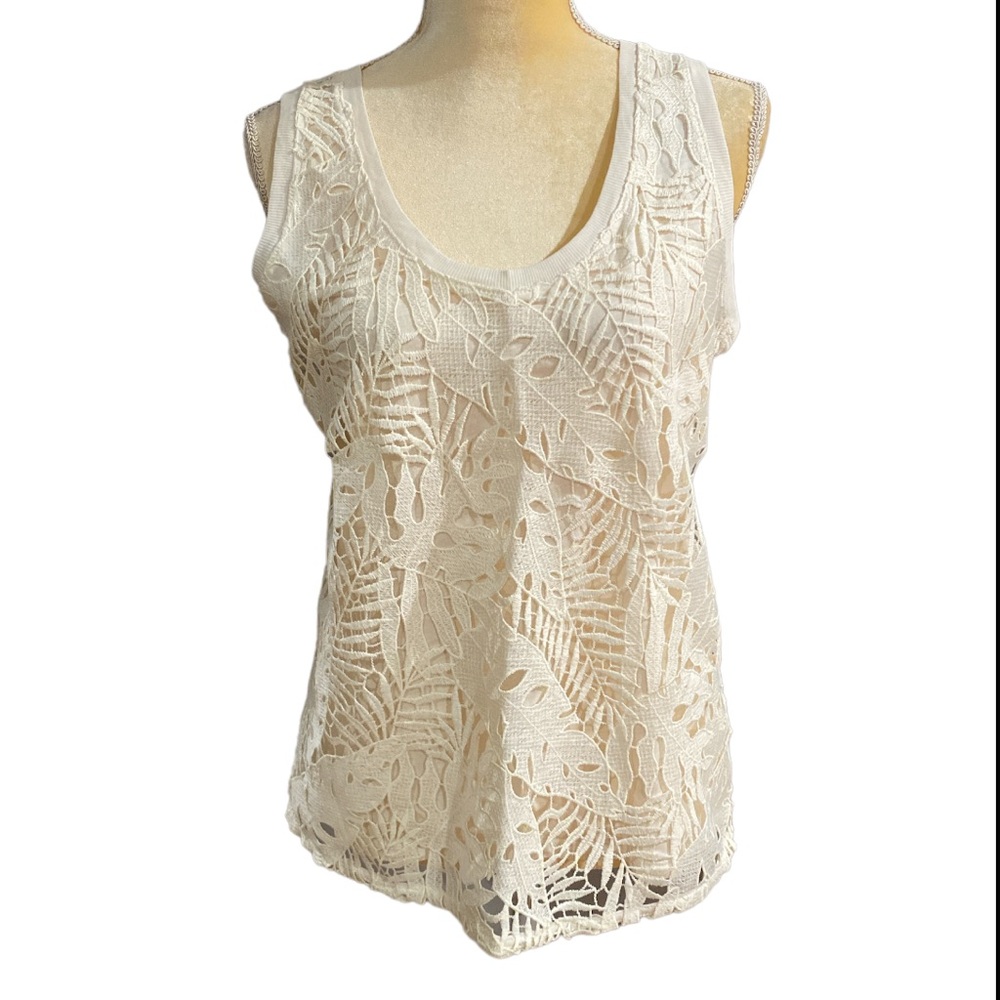 LOFT Palm Lace Relaxed Scoop Neck Tank Size M - Picture 4 of 12